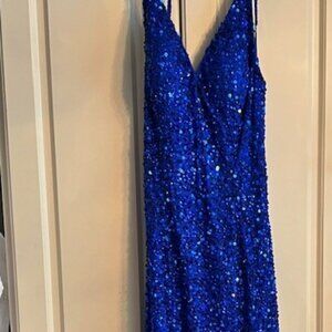 Long Blue Sequin Prom Dress